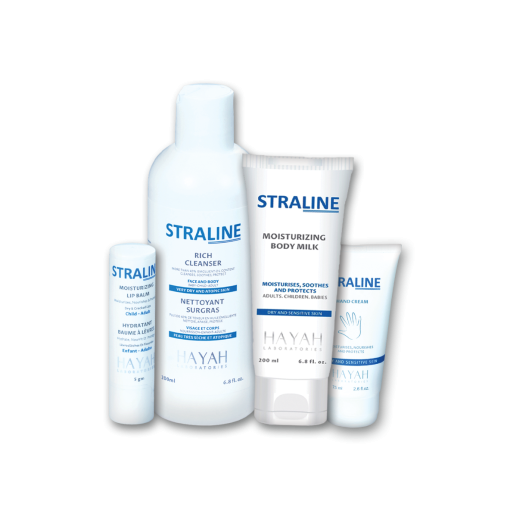 Hayah Straline Rich Cleanser Face & Body + Moisturizing Body Milk + Hand Cream + Lip Balm