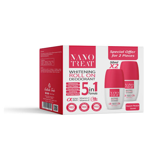 Nano Treat Whitening Roll On Deodorant Sweet Peach 50 ml 1+1